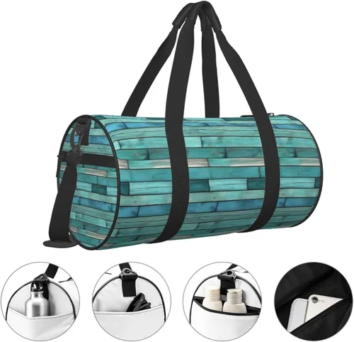 Vista 3 de Large Duffle Bag for Travel - Retro Cyan Wood Grain Print Gym Bag for Women Men, Travel Foldable Bags for Women Men with Zippered Multiple Pockets
