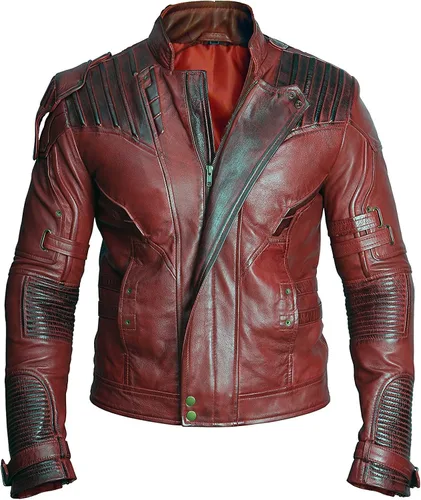 Vista 2 de Chamarra de cuero real Star Lord Guardians of the Galaxy 2, Chris Pratt