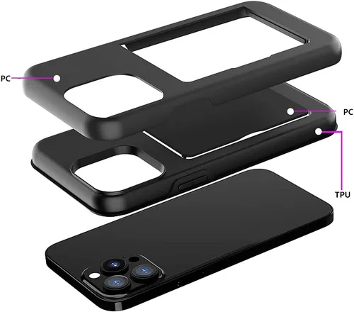 Vista 7 de Funda protectora para iPhone 13 Pro con tarjetero y ranura para tarjeta de crédito, color negro