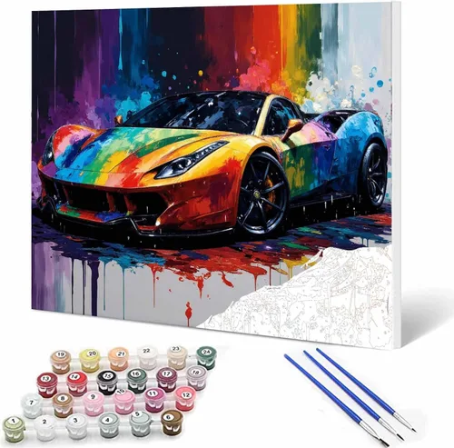 Vista 12 de Aihonmin Paquete de 6 pinturas por números para adultos, amantes de los automóviles, kit de pintura por números, sobre lienzo para principiantes