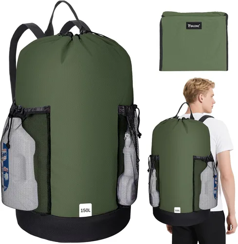 Vista 17 de BALEINE Mochila Bolsa de Lavandería de 120L, Tela Oxford 900D Bolsas Grandes de Lavandería de Viaje con Correas para el Hombro y 2 Bolsillos