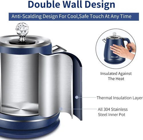 Vista 3 de Hervidores Eléctricos de Acero Inoxidable para Hervir Agua, Calentador de Agua Caliente de Doble Pared, Tetera Eléctrica de Tacto Frío, Apagado