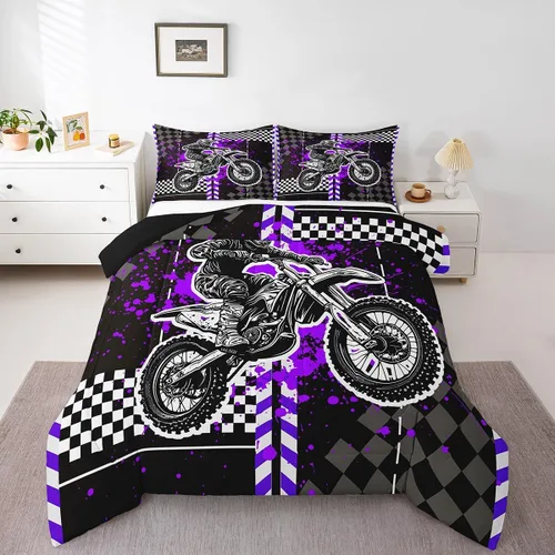 Vista 14 de Feelyou Kids Green Dirt Bike Duvet Insert Twin Size, Extreme Sports Comforter Set Boys Girls Motorbike Bedding Set Teens Bedroom Decor Microfiber