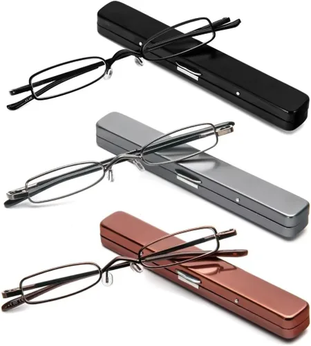 Vista 14 de Lentes de lectura ultra pequeños para hombres y mujeres, lectores de bolsillo delgados con clip para bolígrafo, carcasa de metal, bisagra
