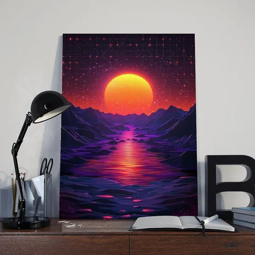 Vista 8 de Retro Synthwave Wall Art – Abstract Sci-Fi Universe Print – Neon 80s Futuristic Poster Poster Canvas Artwork Prints Rustic Farmhouse Decorations for