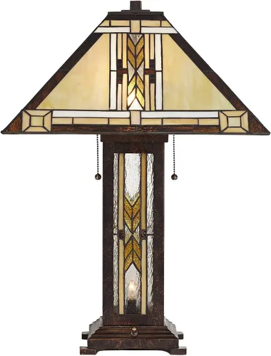 Vista 6 de Franklin Iron Works Drake Mission Collection 25 1/2" de alto, lámpara de mesa estilo Tiffany de estilo granja rústico sudoccidental, luz nocturna