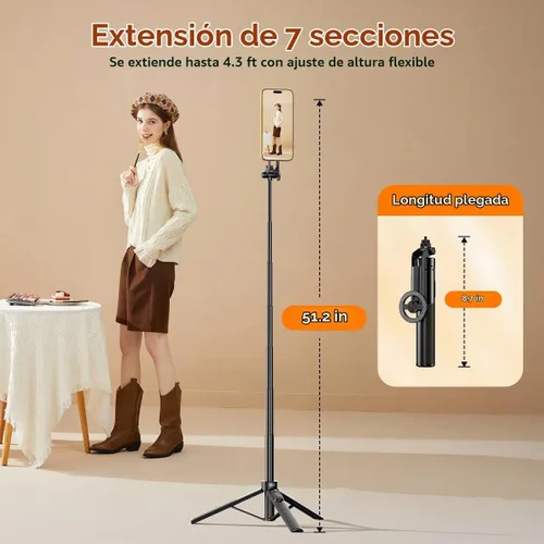 Vista 3 de Trípode magnético para teléfono, trípode ajustable y plegable de 51 pulgadas para iPhone con control remoto, fuerte soporte magnético para selfie