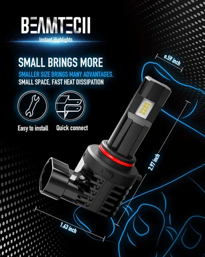Vista 5 de BEAMTECH Bombilla 9005, luz antiniebla sin ventilador en línea, 6500 K, color blanco, paquete de 2