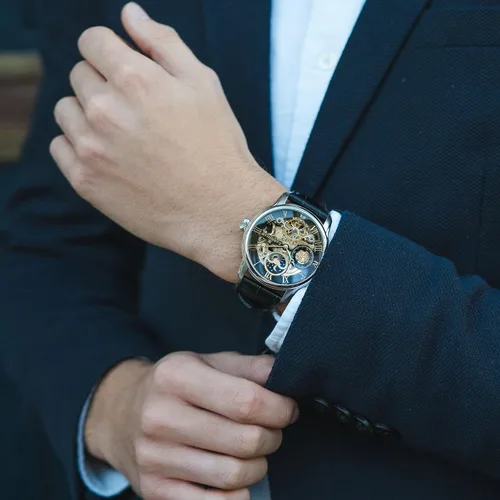 Vista 4 de Thomas Earnshaw Reloj automático de esqueleto de doble tiempo para hombre de 1.732 in con pulsera de acero inoxidable sólido ES-8006