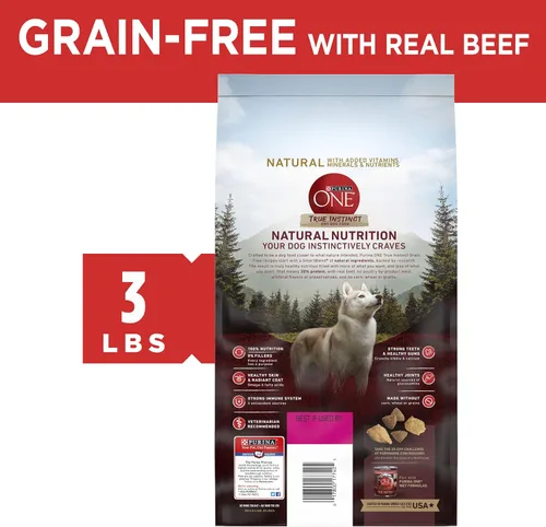 Vista 6 de Alimento para perro seca de Purina ONE Smartblend True Instinct sin cereales, fórmula llena de nutrientes, carne de res y camote
