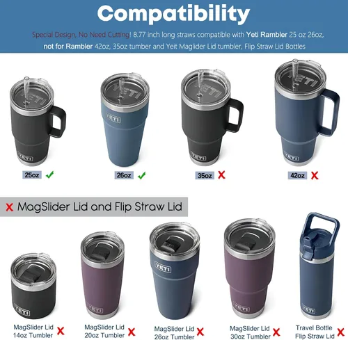 Vista 3 de ALINK Pajitas reutilizables para vaso Yeti Rambler de 25 onzas y 26 onzas, popotes transparentes de repuesto de plástico duro Tritan de 8.77