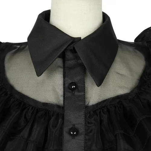 Vista 4 de SPORTBANG Disfraz de Wednesday Addams para niñas, disfraz de cosplay de miércoles, disfraz de Halloween
