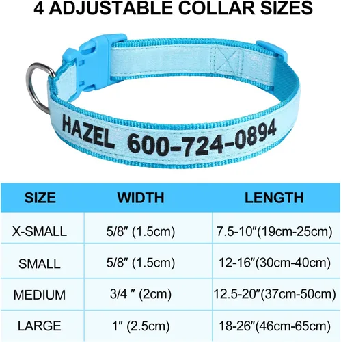 Vista 5 de Collares de perro personalizados reflectantes Wlitchi, collares de identificación luminosa personalizados bordados con nombre y número de teléfono