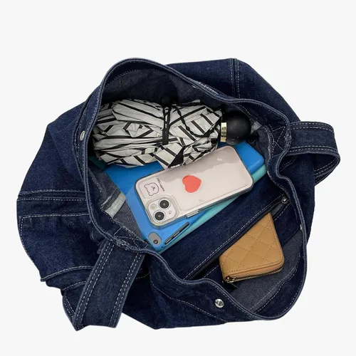 Vista 4 de Bolso bandolera de mezclilla, bolso cruzado grande tipo hobo, bolso de hombro casual, bolso de mano de jean para mujeres y hombres