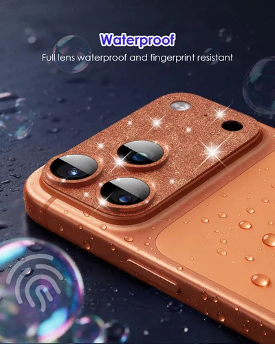 Vista 7 de Protector de lente de cámara compatible con iPhone 17 Pro Max [cobertura completa] Pantalla de vidrio templado 9H, cubierta de cámara con purpurina