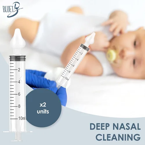 Vista 6 de Bluet B - Jeringa nasal para bebés (paquete de 2) - Aspirador nasal de silicona seguro para recién nacidos - Eliminación de moco infantil - Jeringa