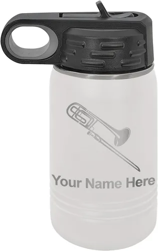 Vista 11 de LaserGram Botella de agua personalizada, trombón, acero inoxidable de doble pared aislada al vacío con popote superior, regalo grabado personalizado