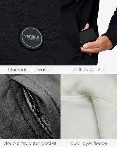 Vista 4 de Venture Heat Unisex Bluetooth Heated Hoodie or Sweatpants with Battery Pack Included - App Control Sweatshirt Sweater 7.4V