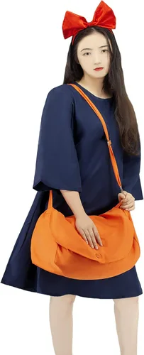 Vista 4 de Anime Cosplay Disfraz para Bruja Kikis Vestido con Bolsa Manga Media Ropa de Mujer Azul Oscuro S-L
