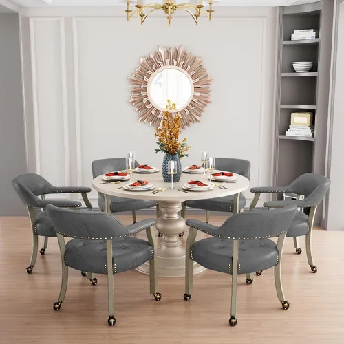 Vista 82 de Juego de 2 sillas de comedor con ruedas, poliuretano gris antiguo Gris (Antique Grey)