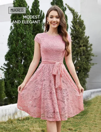 Vista 2 de MUADRESS - Vestido de encaje para mujer, para cóctel, boda y fiesta