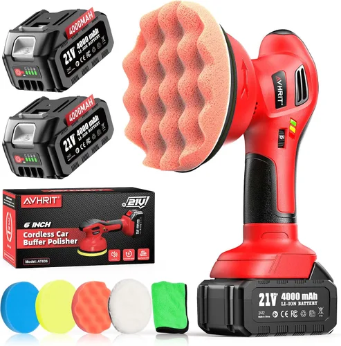 Vista 11 de Kit de pulidora de búfer de coche inalámbrica con 2 baterías de 2000mAh 21V, kit de pulidora y encerada de búfer de 6 pulgadas para coche con 6