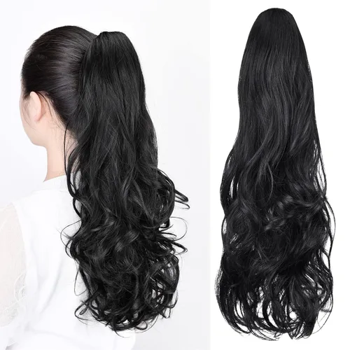 Vista 80 de Extensiones de cola de caballo, extensiones de cabello de cola de caballo con clip de garra marrón oscuro para mujer, pieza de cabello rizado