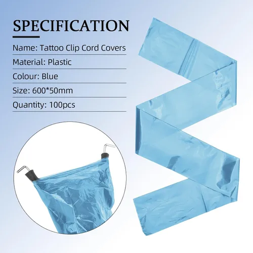 Vista 2 de Máquina de tatuaje desechable Clip Cable Set 100 unids Plástico Clip Cable Mangas Tattoo Cord Covers Suministros de tatuaje