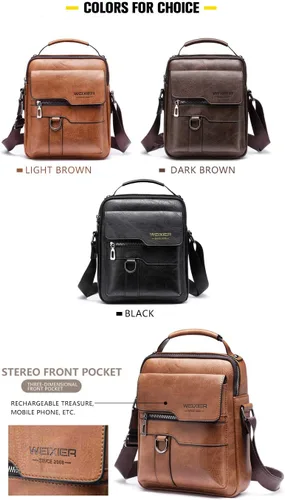 Vista 3 de Bolso bandolera de cuero retro para hombre - Elegante y práctico bolso de mensajero con múltiples compartimentos