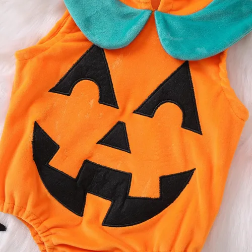 Vista 5 de Disfraz de Halloween mullido para bebés y niñas con estampado de cara de fantasma, sudadera con capucha para cosplay
