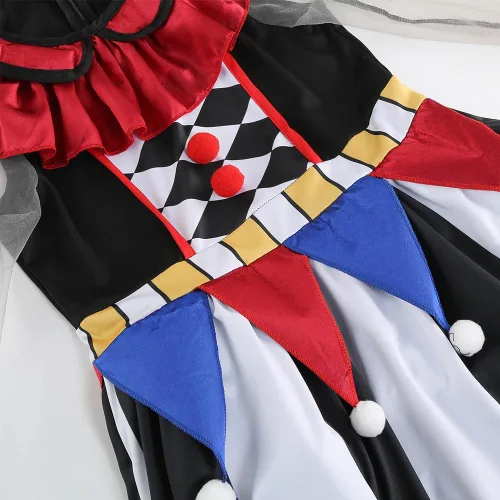 Vista 4 de Disfraz de payaso para niñas, disfraz clásico de bruja de Halloween con sombrero