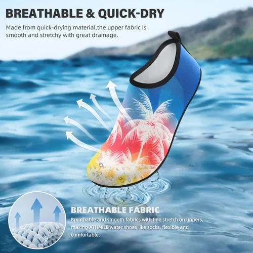 Vista 5 de ATHMILE Zapatos de agua para mujeres y hombres, calcetines acuáticos de secado rápido para playa, natación, piscina, río, yoga, lago, surf
