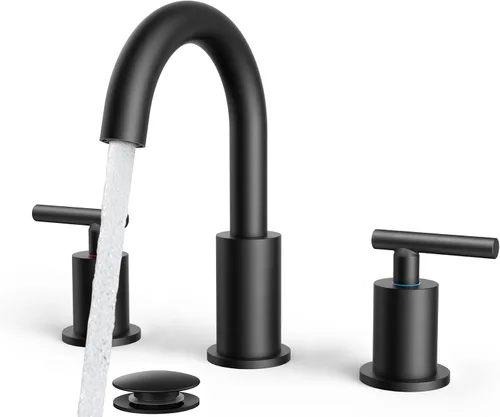 Vista 10 de FORIOUS Grifo de lavabo de baño de oro cepillado de 4 pulgadas, 2 agujeros