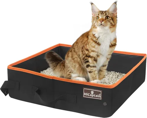 Vista 10 de Arenero portátil de viaje de HiCaptain con tapa, arenero plegable para gatos de viaje - A prueba de fugas, sin olor y resistente al agua. Ideal