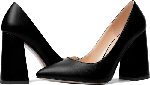 Vista 6 de AMBELIGHT Vestido de noche de ante sin cordones para mujer, puntera puntiaguda, tacón alto grueso, zapatos de 4 pulgadas