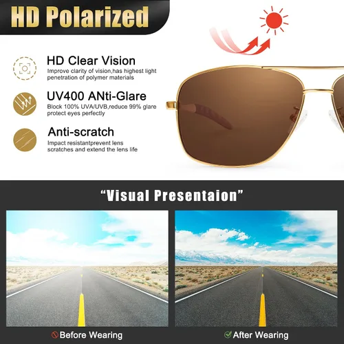 Vista 6 de Aviator Sunglasses for Men Women, UV Protection Ultra Lightweight Rectangular Polarized Sunglasses