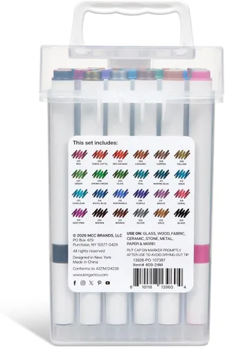 Vista 8 de KINGART Marcadores de pintura acrílica 409-24M con estuche de almacenamiento, 24 colores metálicos Tinta a base de agua con punta de bala de 0.079