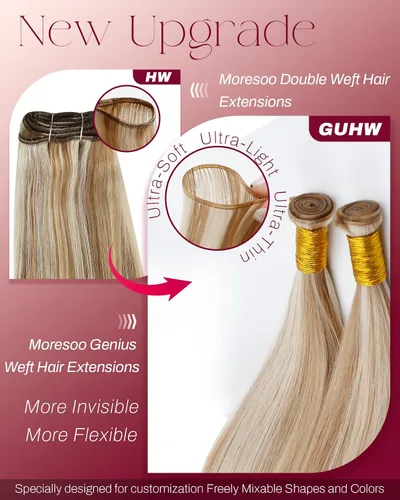 Vista 66 de Moresoo Extensiones de cabello humano real para coser, color negro natural