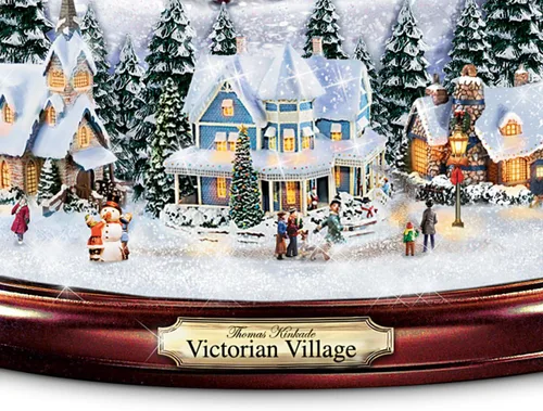 Vista 3 de The Bradford Exchange Thomas Kinkade Bola de Nieve del Pueblo Navideño Victoriano