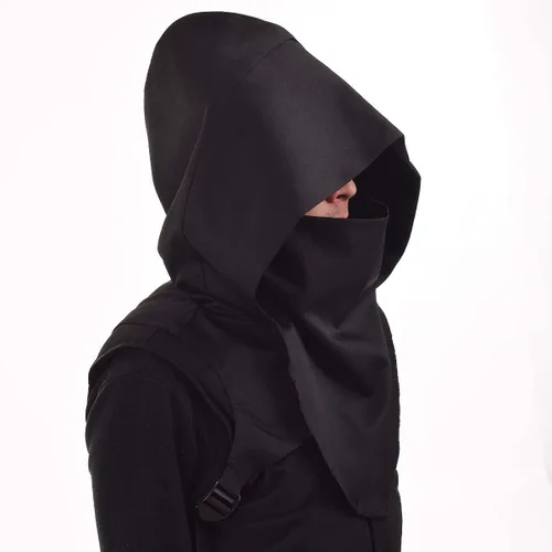 Vista 3 de BLESSUME Sombrero de capucha Steampunk Rogue con hebilla de brazo ajustable, calentador de cuello, disfraz con capucha