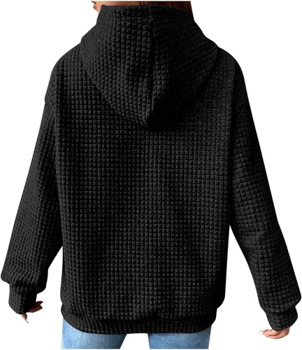 Vista 3 de ZunFeo Sudadera con capucha de gran tamaño para mujer, manga larga, con cordón, suéter de punto gofre con bolsillo, ropa de otoño a la moda