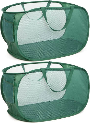 Vista 11 de Cestas de lavandería plegables duraderas, cesta de lavandería desplegable de malla con bolsillo lateral, cesta de ropa plegable con asas