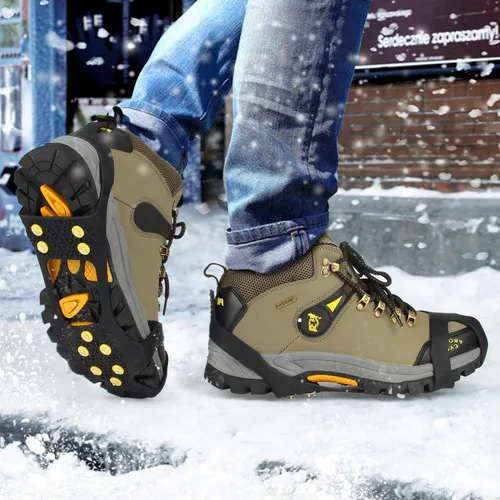 Vista 6 de EONPOW Ice Grips, Ice & Snow Grips Taco Sobre ZapatoBota Tracción Tacos De Goma Picos Antideslizante 10 Tacos De Acero Crampones Slip-Stretch Calzado