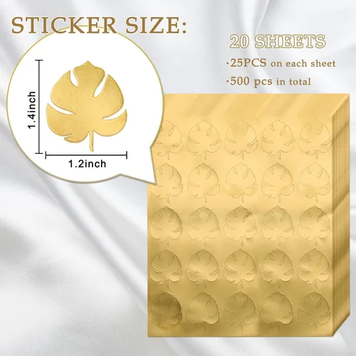 Vista 2 de Whaline Calcomanías de Monstera de lámina dorada, autoadhesivas, hojas de Monstera, calcomanías de plantas tropicales para tarjetas de invitación