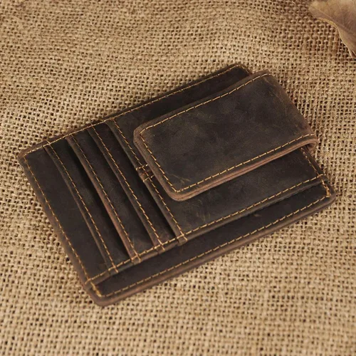 Vista 4 de Le'aokuu - Funda para tarjetas de crédito con imán y clip de piel auténtica
