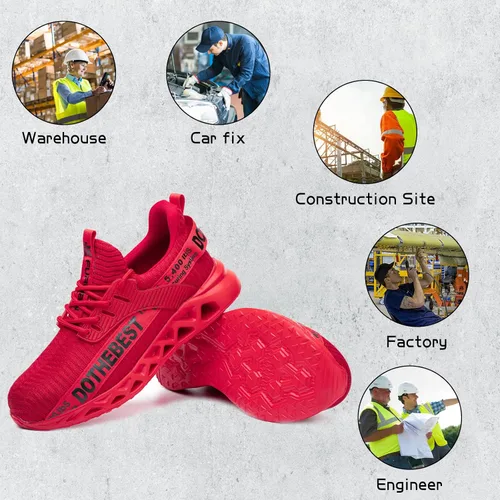 Vista 71 de Furuian - Tenis con punta de acero para hombres y mujeres, zapatos de seguridad ligeros, cómodos, a prueba de pinchazos, zapatos de trabajo