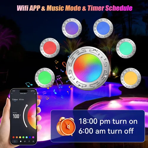 Vista 4 de Luces de piscina LED WiFi Spa de 60 pies y 6 pulgadas para piscina enterrada con triple control (control remoto/aplicación/controlador), luz
