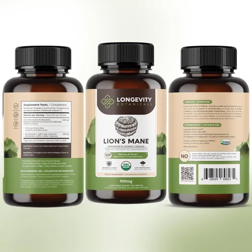 Vista 9 de Longevity Botanicals Cápsulas orgánicas de hongo melena de león extracto suplemento 120ct Hericium Erinaceus cuerpo fructífero ≥20%
