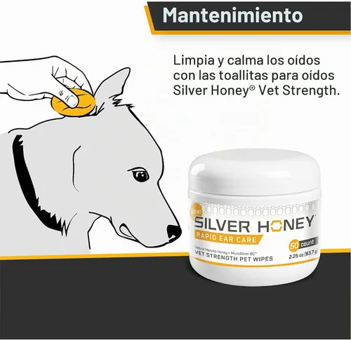 Vista 3 de Silver Honey Rapid Ear Care Vet Strength - Toallitas para mascotas, 50