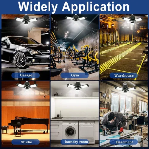 Vista 7 de Luz LED para garaje, 80 W, 8000 lúmenes, luces de techo con 3 paneles ajustables, lámpara LED de 6500 K, luz blanca de día, luces LED para garaje